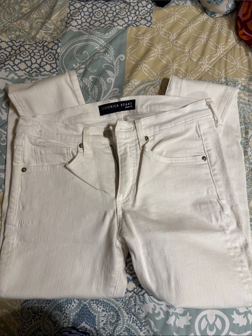 Veronica Beard Brook Skinny White Denim Jeans mid raise